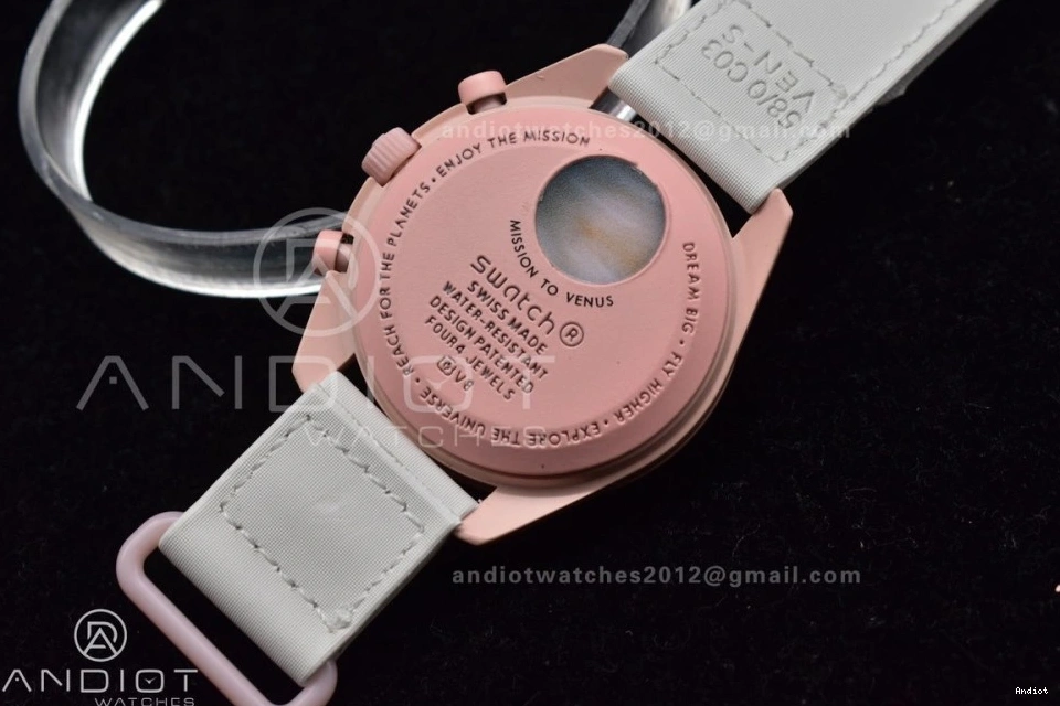 Venus Moonwatch Swatch Omega Bioceramic Mission Nylon on to Quartz Strap x 0128